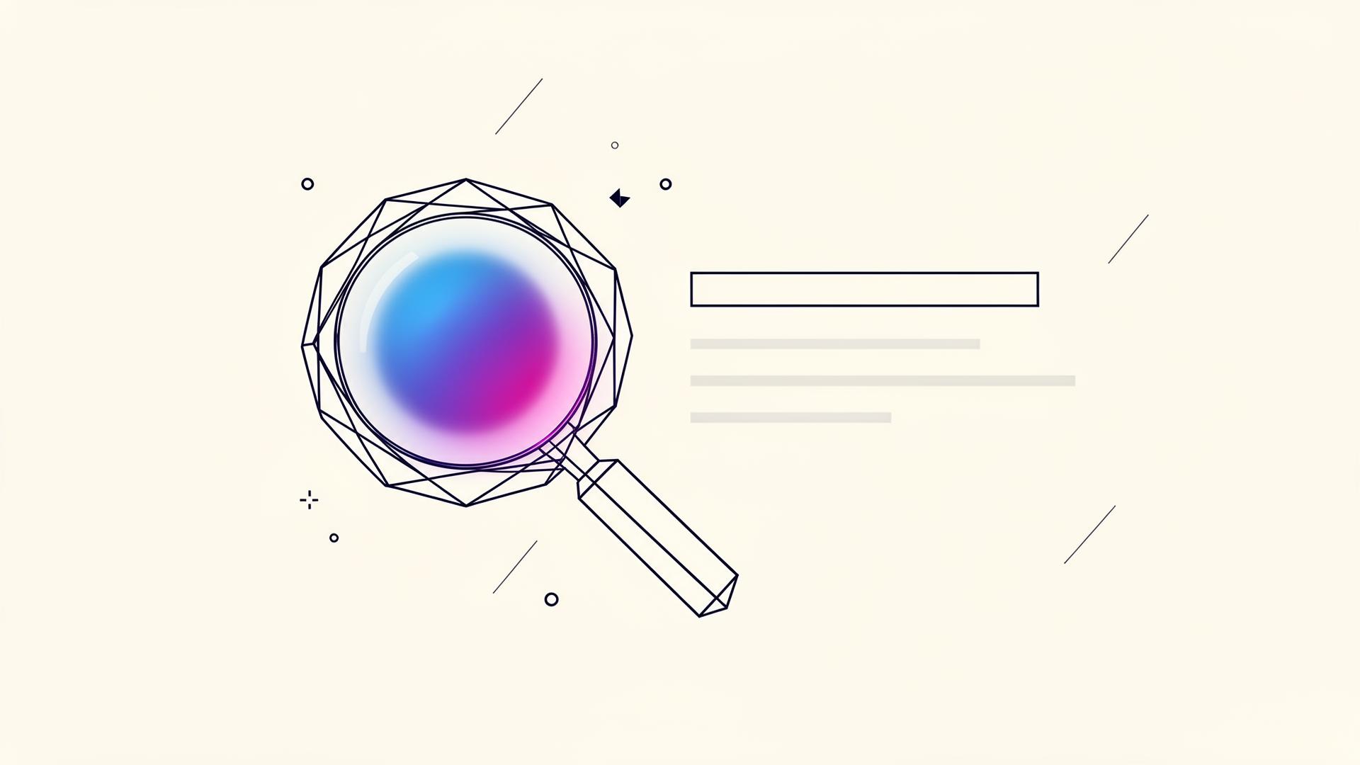 Il·lustració editorial d'una lupa amb un orb degradat representant els AI Overviews de Google